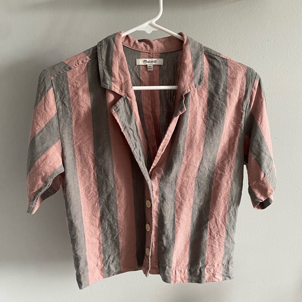 Madewell Pink and Gray Striped Shirt